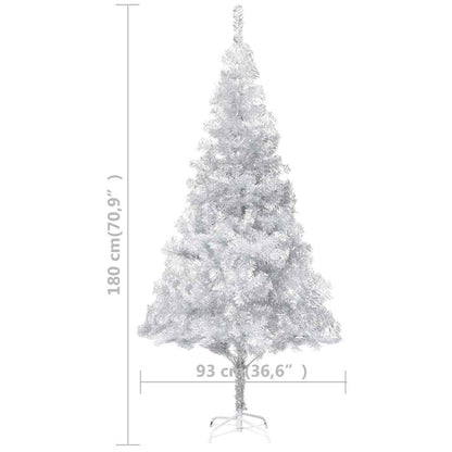 vidaXL Artificial Pre-lit Christmas Tree with Ball Set Silver 180 cm PET - 93 x 93 x 180 cm