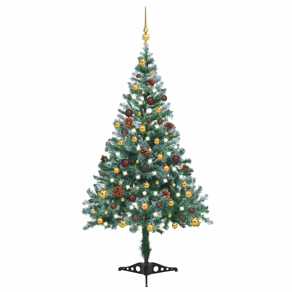 vidaXL Frosted Pre-lit Christmas Tree with Ball Set&Pinecones 150 cm - Gre - 70 x 70 x 150 cm