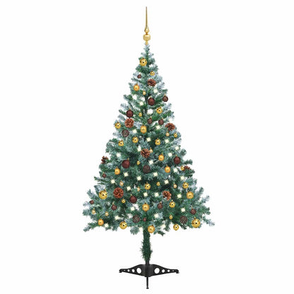 vidaXL Frosted Pre-lit Christmas Tree with Ball Set&Pinecones 150 cm - Gre - 70 x 70 x 150 cm