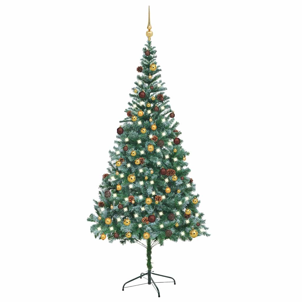 vidaXL Artificial Pre-lit Christmas Tree with Ball Set&Pinecones 210 cm - Green - 210 x 105 cm
