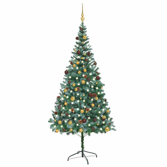 vidaXL Artificial Pre-lit Christmas Tree with Ball Set&Pinecones 210 cm - Green - 210 x 105 cm