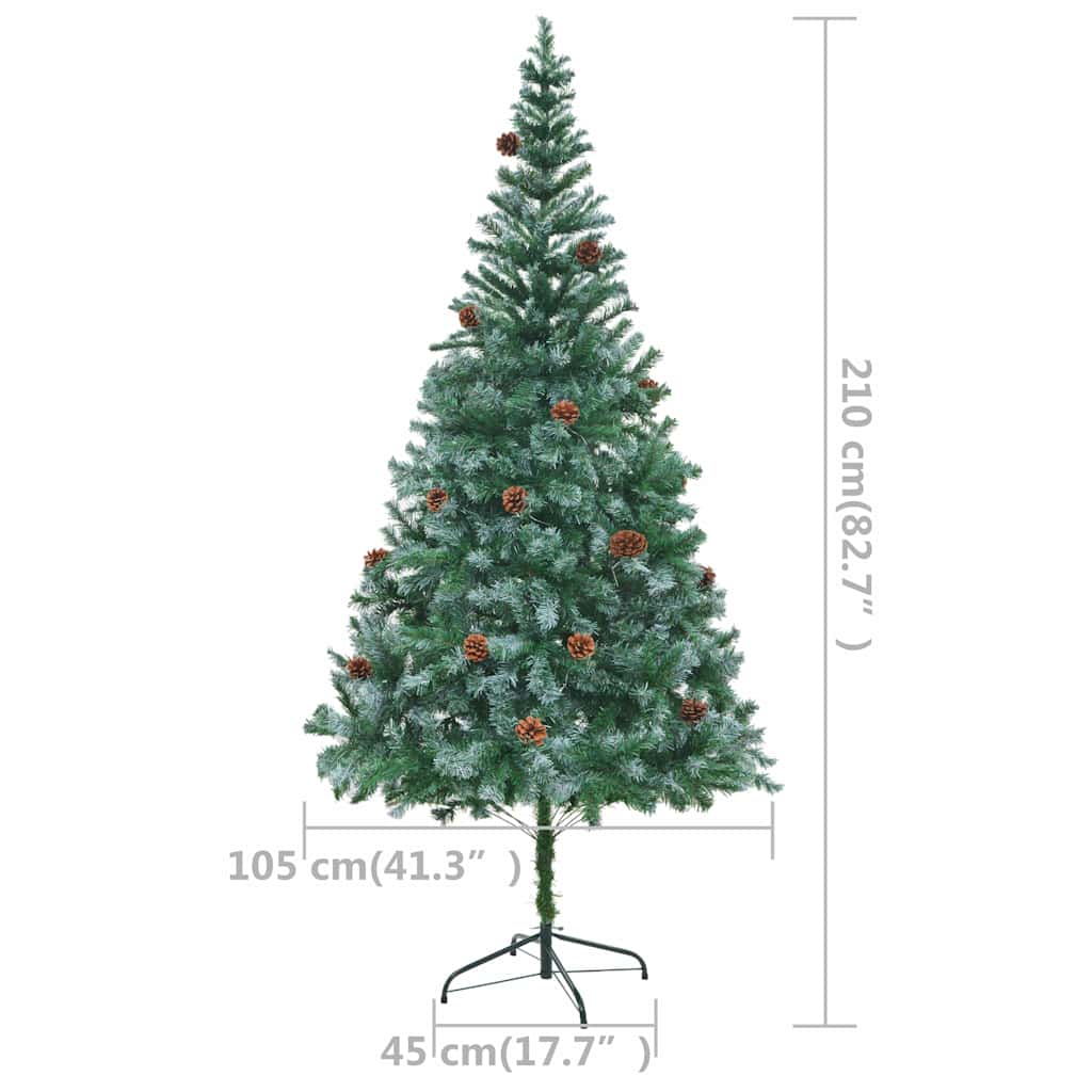 vidaXL Artificial Pre-lit Christmas Tree with Ball Set&Pinecones 210 cm - Green - 210 x 105 cm