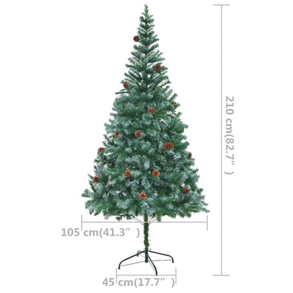 vidaXL Artificial Pre-lit Christmas Tree with Ball Set&Pinecones 210 cm - Green - 210 x 105 cm