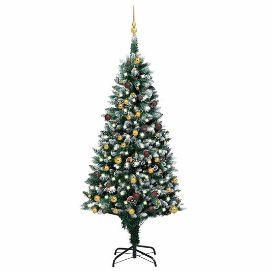 vidaXL Artificial Christmas Tree with LEDs&Ball Set&Pinecones 210 cm - Green - 210 x 120 cm