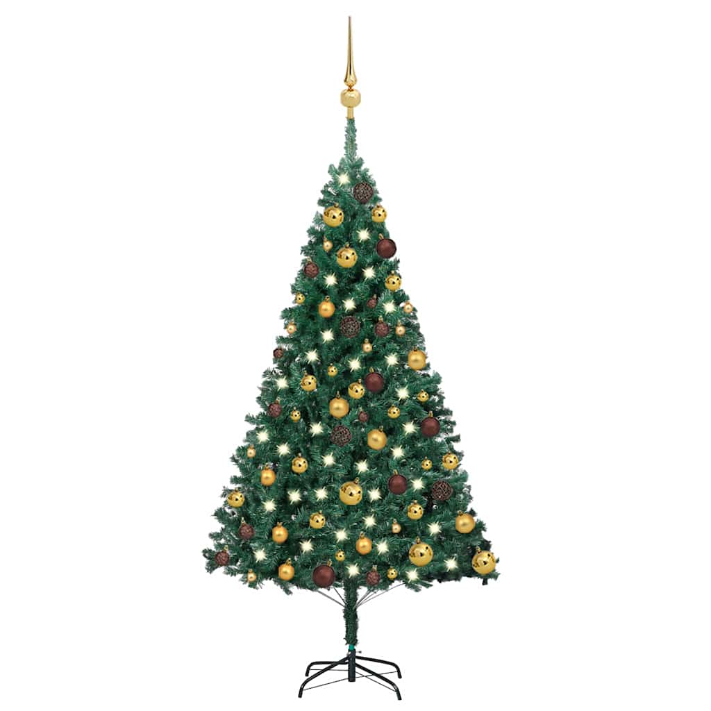 vidaXL Artificial Pre-lit Christmas Tree with Ball Set Green 120 cm PVC - Gre - 60 x 60 x 120 cm - 134389