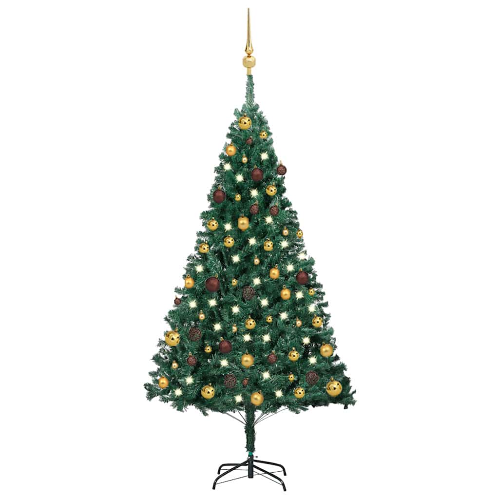 vidaXL Artificial Pre-lit Christmas Tree with Ball Set Green 150 cm PVC - Gre - 80 x 80 x 150 cm