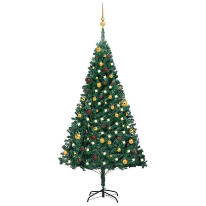 vidaXL Artificial Pre-lit Christmas Tree with Ball Set Green 180 cm PVC - Gre - 95 x 95 x 180 cm - 134395