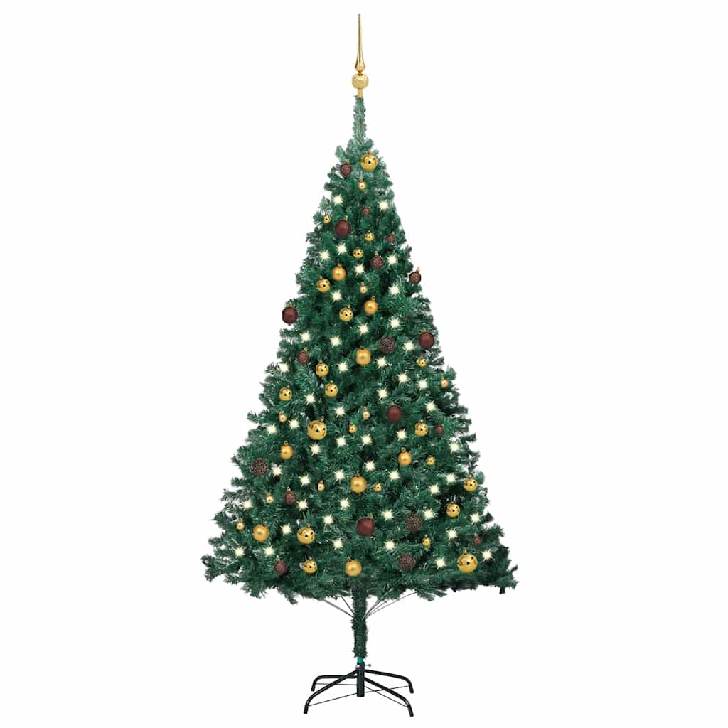 vidaXL Artificial Pre-lit Christmas Tree with Ball Set Green 210 cm PVC - 210 x 110 cm