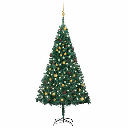 vidaXL Artificial Pre-lit Christmas Tree with Ball Set Green 210 cm PVC - 210 x 110 cm