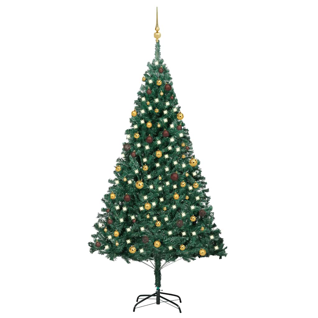 vidaXL Artificial Pre-lit Christmas Tree with Ball Set Green 240 cm - 240 x 125 cm