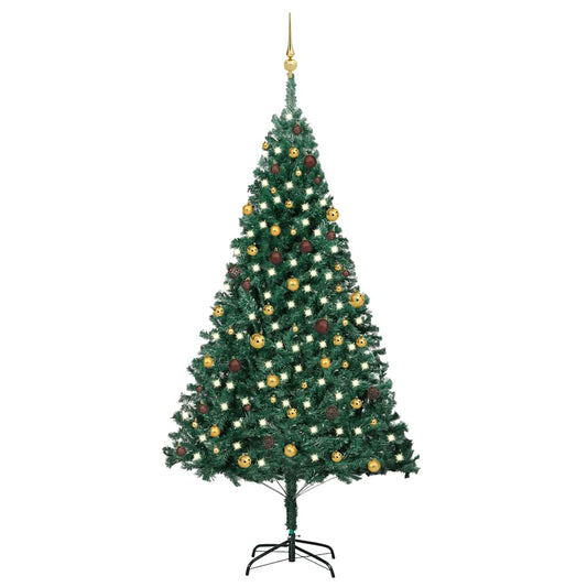 vidaXL Artificial Pre-lit Christmas Tree with Ball Set Green 240 cm - 240 x 125 cm