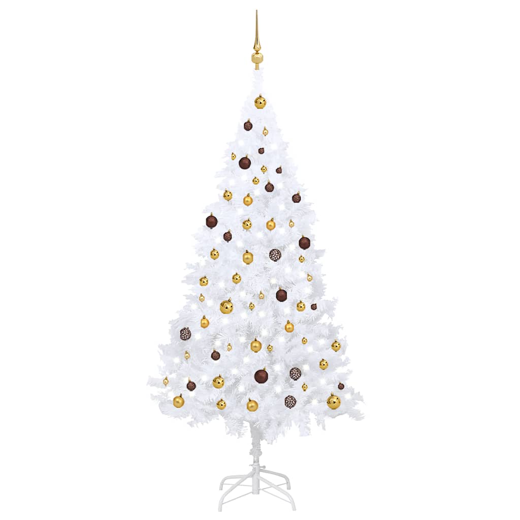 vidaXL Artificial Pre-lit Christmas Tree with Ball Set White 210 cm PVC - 210 x 110 cm