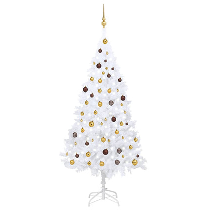 vidaXL Artificial Pre-lit Christmas Tree with Ball Set White 210 cm PVC - 210 x 110 cm