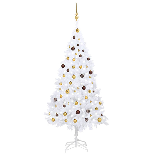 vidaXL Artificial Pre-lit Christmas Tree with Ball Set White 210 cm PVC - 210 x 110 cm