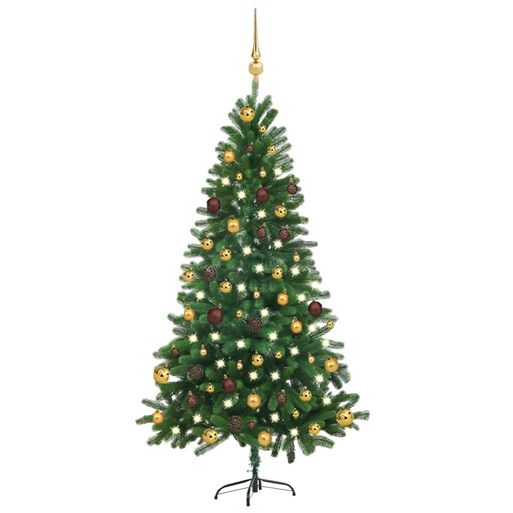 vidaXL Artificial Pre-lit Christmas Tree with Ball Set 150 cm Green - Gre - 75 x 75 x 150 cm