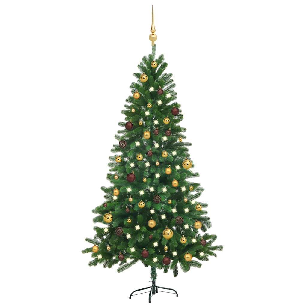 vidaXL Artificial Pre-lit Christmas Tree with Ball Set 180 cm Green - Gre - 90 x 90 x 180 cm - 134445