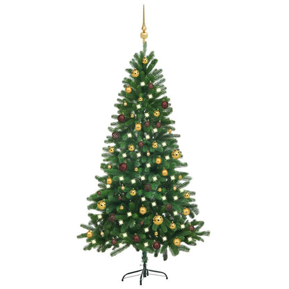 vidaXL Artificial Pre-lit Christmas Tree with Ball Set 180 cm Green - Gre - 90 x 90 x 180 cm - 134445