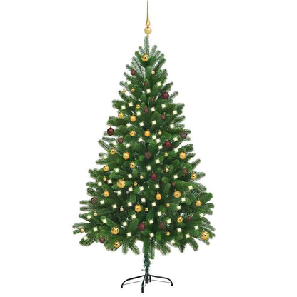 vidaXL Artificial Pre-lit Christmas Tree with Ball Set 210 cm Green - Gre - 105 x 105 x 210 cm