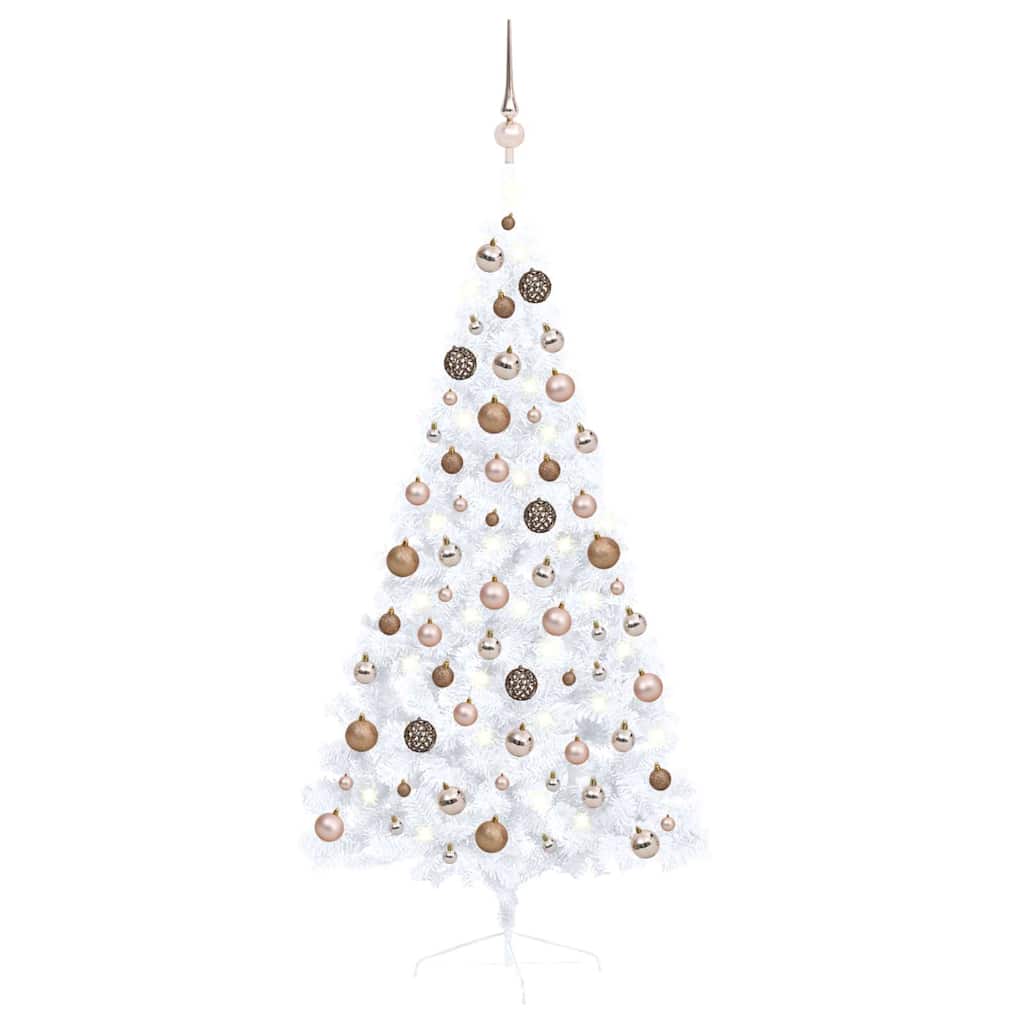 vidaXL Artificial Half Pre-lit Christmas Tree with Ball Set White 150 cm - 95 x 95 x 150 cm
