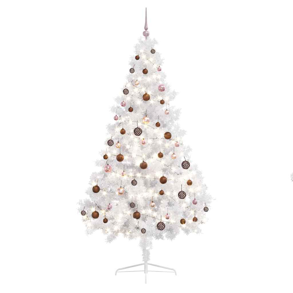vidaXL Artificial Half Pre-lit Christmas Tree with Ball Set White 180 cm - 115 x 115 x 180 cm