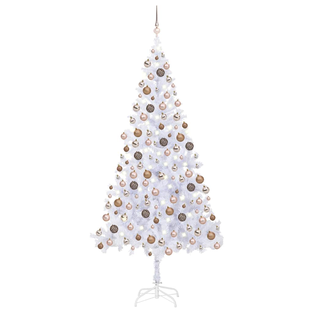 vidaXL Artificial Pre-lit Christmas Tree with Ball Set 210cm 910 Branches - White - 105 x 45 x 210 cm