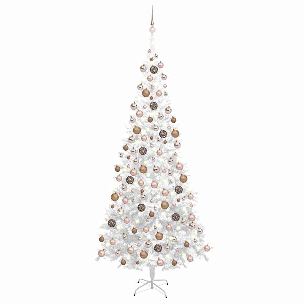 vidaXL Artificial Pre-lit Christmas Tree with Ball Set L 240 cm White - 120 x 120 x 240 cm