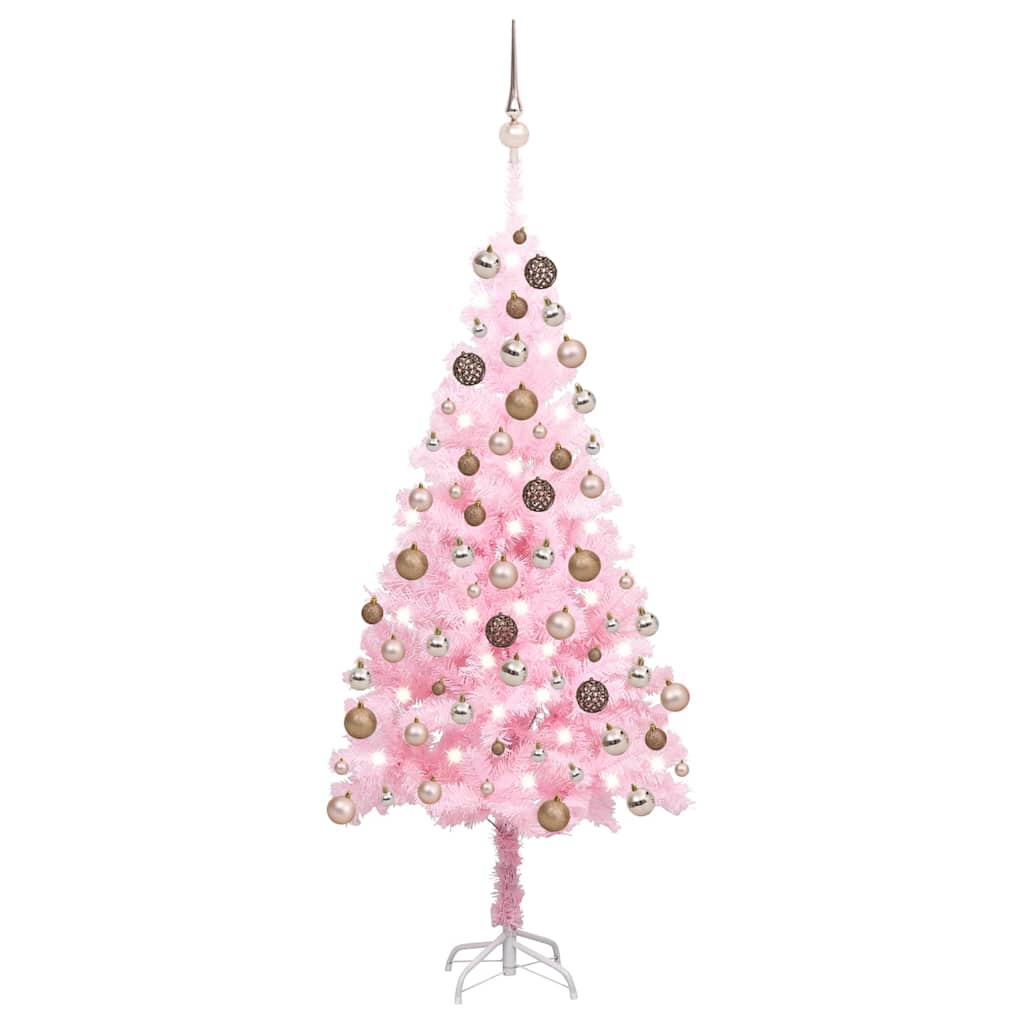 vidaXL Artificial Pre-lit Christmas Tree with Ball Set Pink 150 cm PVC - 75 x 75 x 150 cm