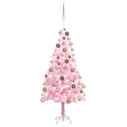 vidaXL Artificial Pre-lit Christmas Tree with Ball Set Pink 150 cm PVC - 75 x 75 x 150 cm