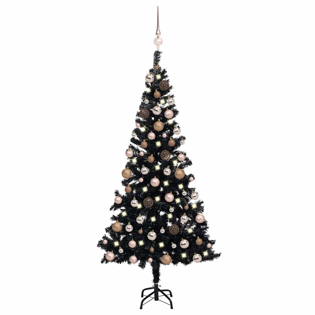 vidaXL Artificial Pre-lit Christmas Tree with Ball Set Black 120cm PVC - 65 x 65 x 120 cm