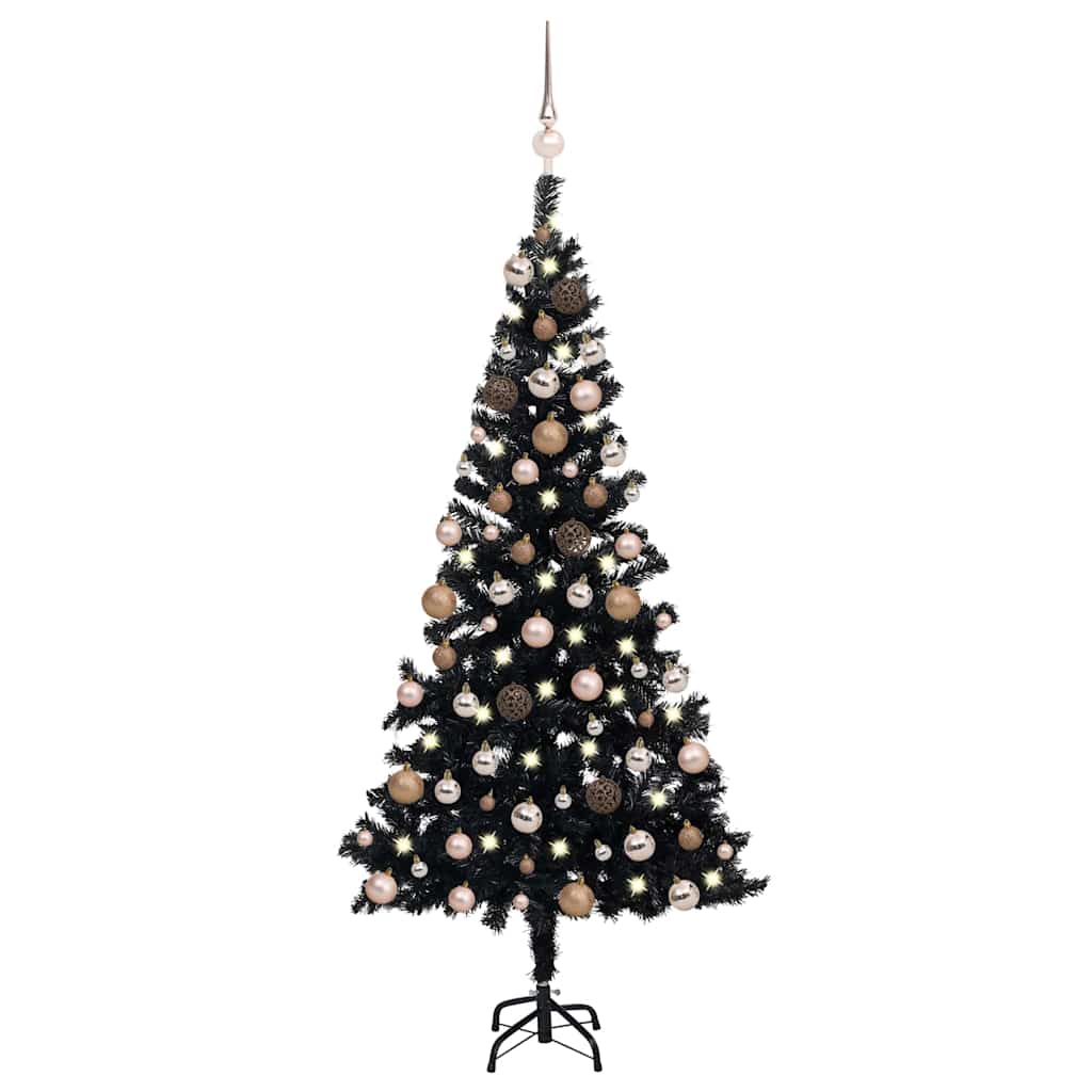 vidaXL Artificial Pre-lit Christmas Tree with Ball Set Black 150cm PVC - 75 x 75 x 150 cm