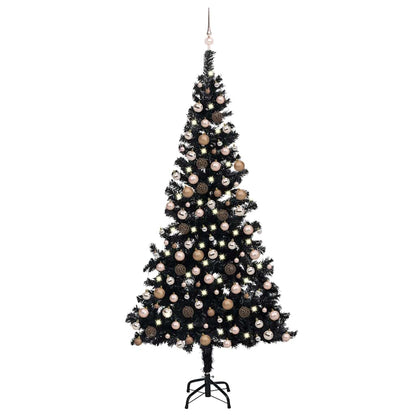 vidaXL Artificial Pre-lit Christmas Tree with Ball Set Black 210 cm PVC - 120 x 120 x 210 cm