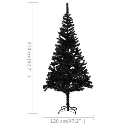 vidaXL Artificial Pre-lit Christmas Tree with Ball Set Black 210 cm PVC - 120 x 120 x 210 cm