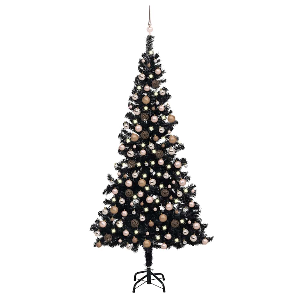 vidaXL Artificial Pre-lit Christmas Tree with Ball Set Black 240 cm PVC - 120 x 120 x 240 cm