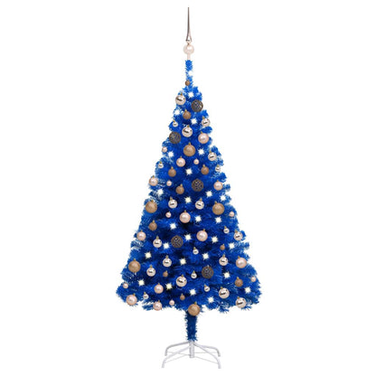 vidaXL Artificial Pre-lit Christmas Tree with Ball Set Blue 150 cm PVC - 75 x 75 x 150 cm