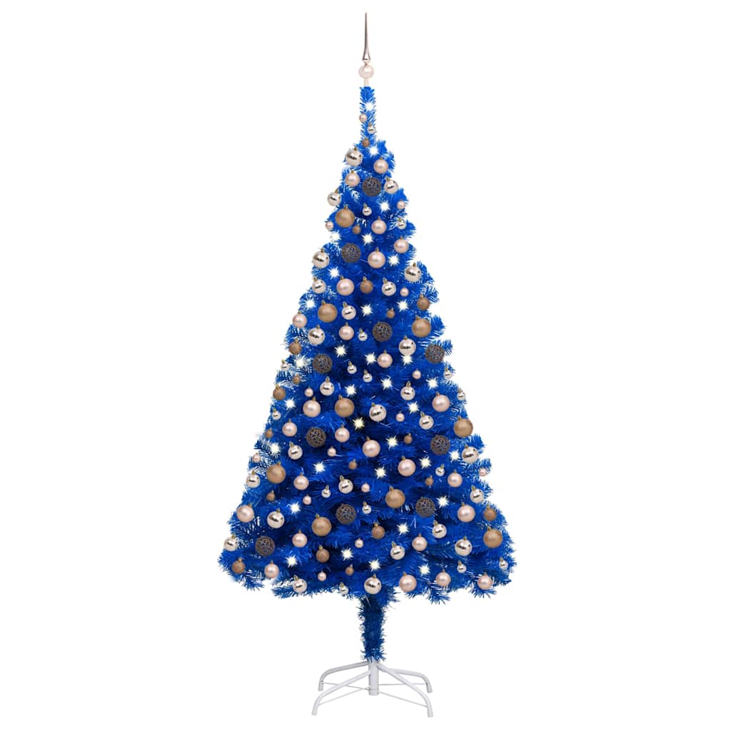 vidaXL Artificial Pre-lit Christmas Tree with Ball Set Blue 240 cm PVC - 120 x 120 x 240 cm - 134549