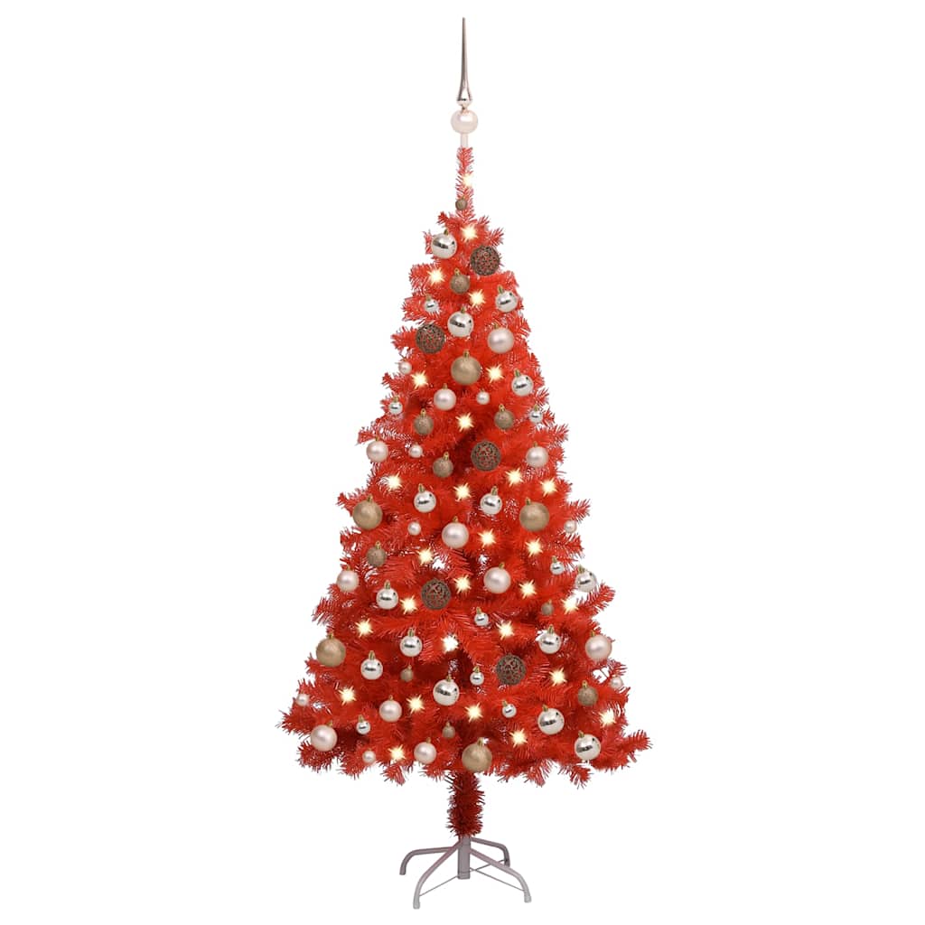 vidaXL Artificial Pre-lit Christmas Tree with Ball Set Red 120 cm PVC - 65 x 65 x 120 cm - 134552