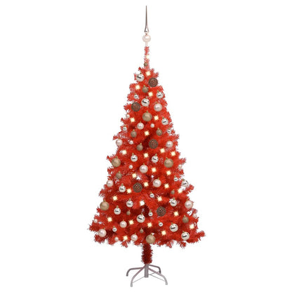 vidaXL Artificial Pre-lit Christmas Tree with Ball Set Red 120 cm PVC - 65 x 65 x 120 cm - 134552