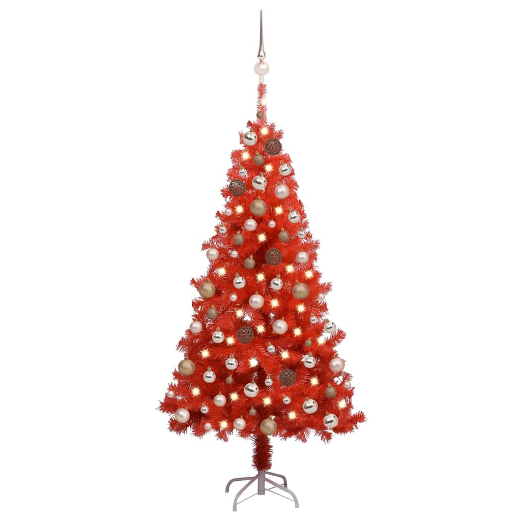 vidaXL Artificial Pre-lit Christmas Tree with Ball Set Red 150 cm PVC - 75 x 75 x 150 cm - 134565