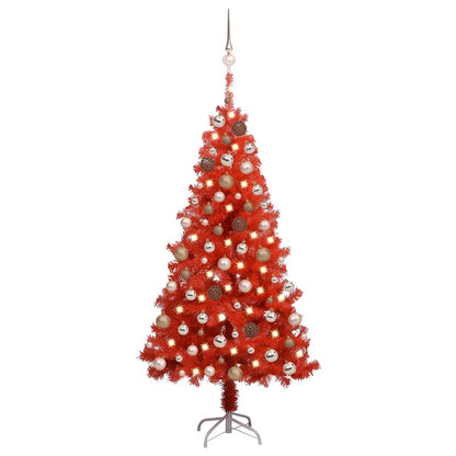 vidaXL Artificial Pre-lit Christmas Tree with Ball Set Red 150 cm PVC - 75 x 75 x 150 cm - 134565