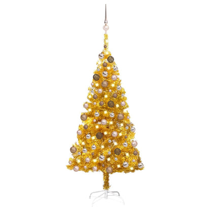 vidaXL Artificial Pre-lit Christmas Tree with Ball Set Gold 150 cm PET - 75 x 75 x 150 cm