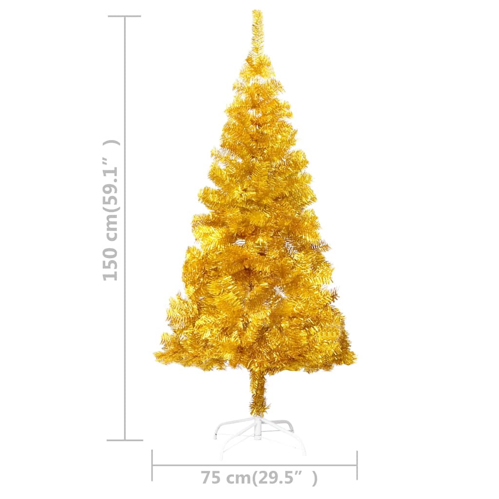 vidaXL Artificial Pre-lit Christmas Tree with Ball Set Gold 150 cm PET - 75 x 75 x 150 cm