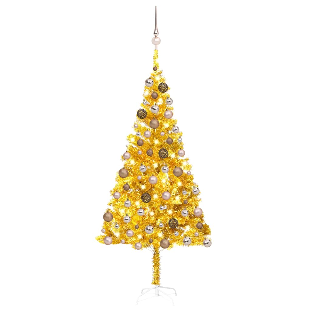 vidaXL Artificial Pre-lit Christmas Tree with Ball Set Gold 180 cm PET - 93 x 93 x 180 cm
