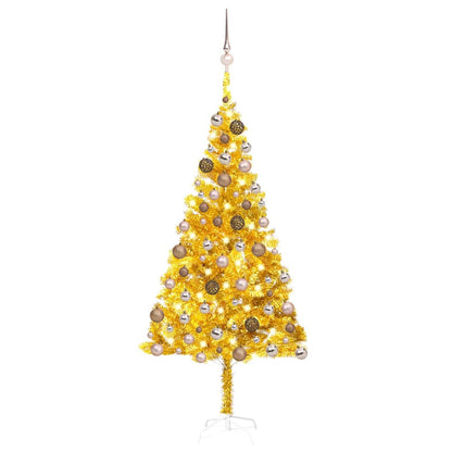 vidaXL Artificial Pre-lit Christmas Tree with Ball Set Gold 180 cm PET - 93 x 93 x 180 cm