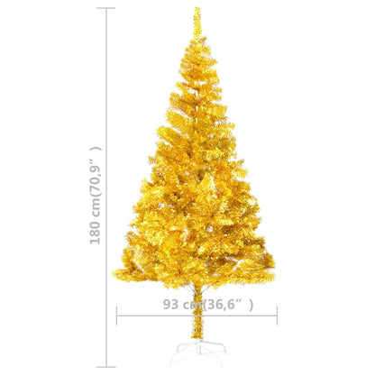 vidaXL Artificial Pre-lit Christmas Tree with Ball Set Gold 180 cm PET - 93 x 93 x 180 cm