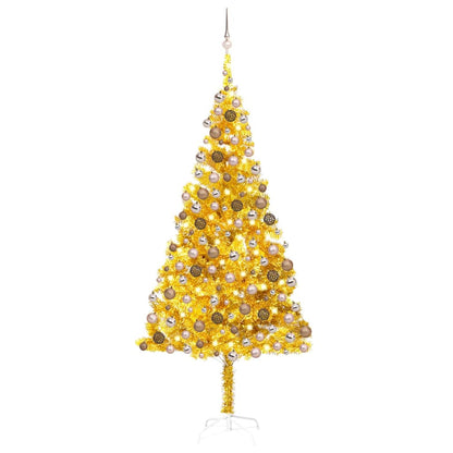 vidaXL Artificial Pre-lit Christmas Tree with Ball Set Gold 210 cm PET - 120 x 120 x 210 cm - 134592