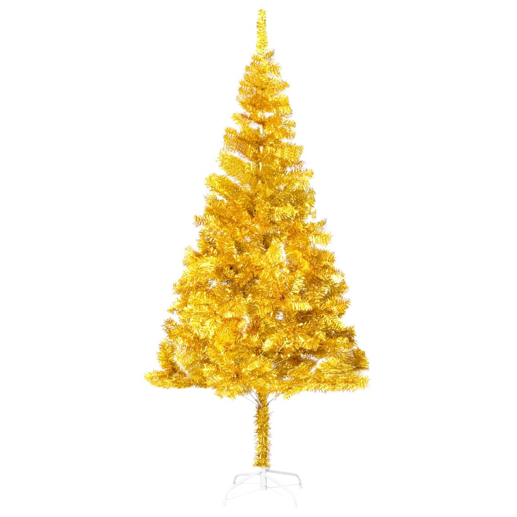 vidaXL Artificial Pre-lit Christmas Tree with Ball Set Gold 210 cm PET - 120 x 120 x 210 cm - 134592
