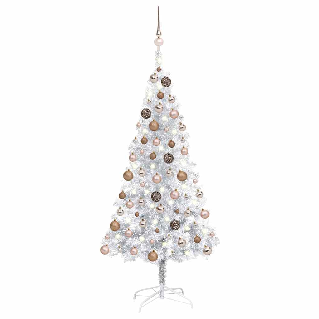 vidaXL Artificial Pre-lit Christmas Tree with Ball Set Silver 120 cm - 65 x 65 x 120 cm