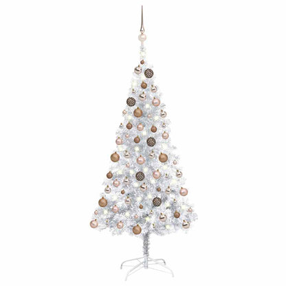 vidaXL Artificial Pre-lit Christmas Tree with Ball Set Silver 150 cm PET - 75 x 75 x 150 cm