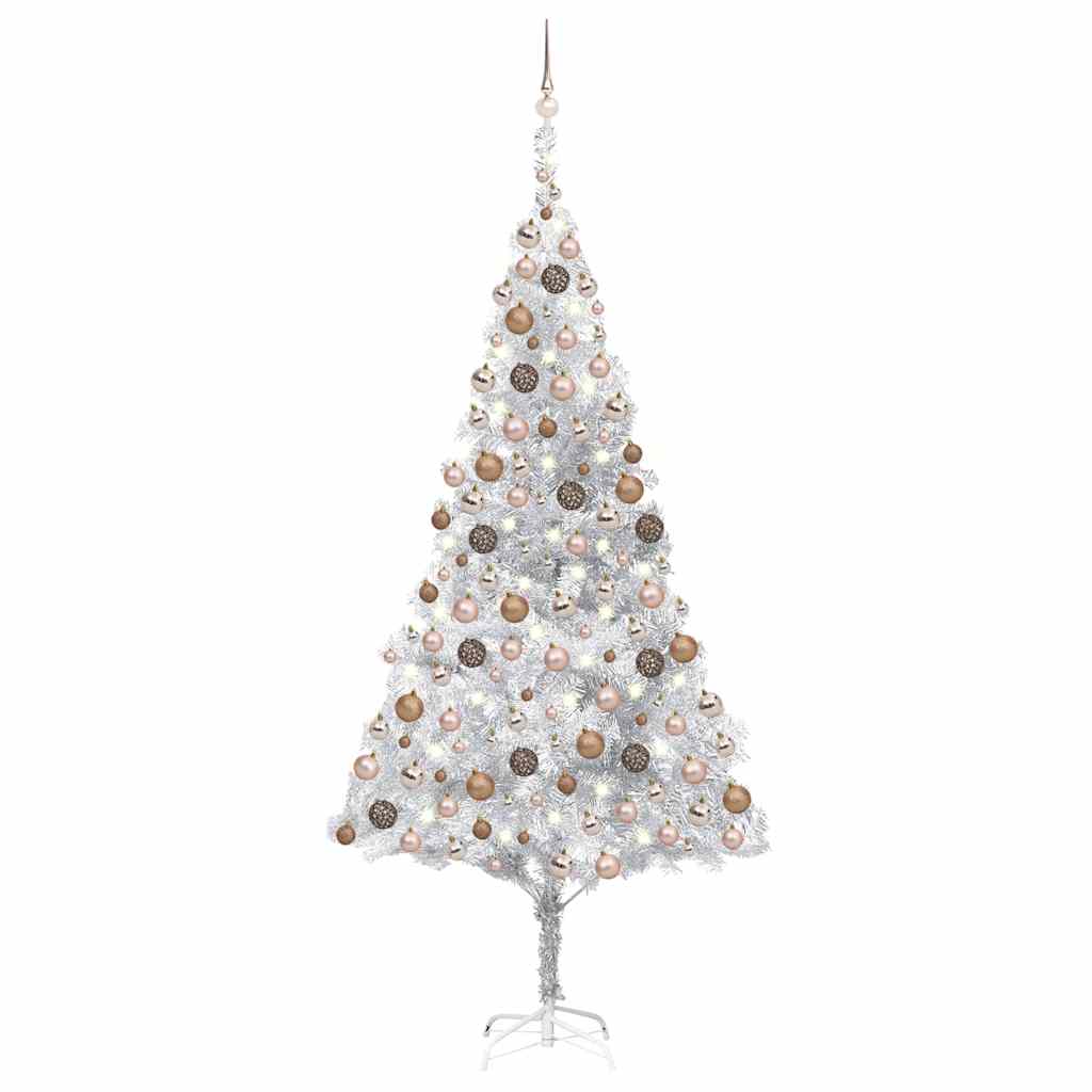 vidaXL Artificial Pre-lit Christmas Tree with Ball Set Silver 210 cm PET - 120 x 120 x 210 cm - 134610