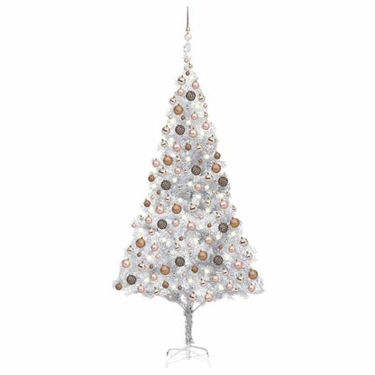vidaXL Artificial Pre-lit Christmas Tree with Ball Set Silver 210 cm PET - 120 x 120 x 210 cm - 134610